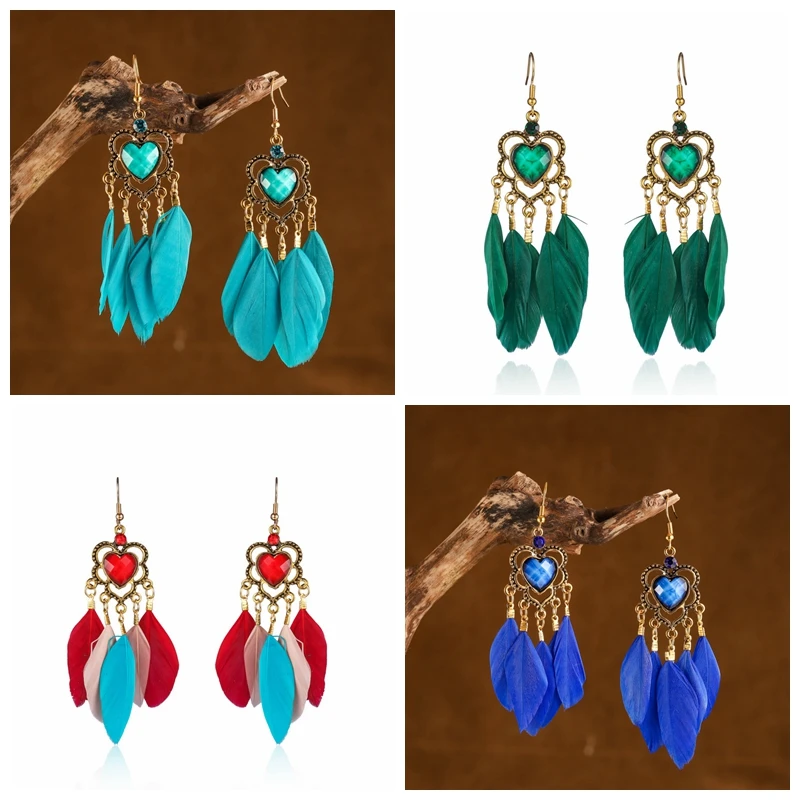 Ethnic Vintage Feather Earrings Geometric Hollow Heart Crystal Dangling Earring Female Fashion Banquet Wedding Jewelry Gift
Ethnic Vintage Feather Earrings Geometric Hollow Heart Crystal Dangling Earring Female Fashion Banquet Wedding Jewelry Gift