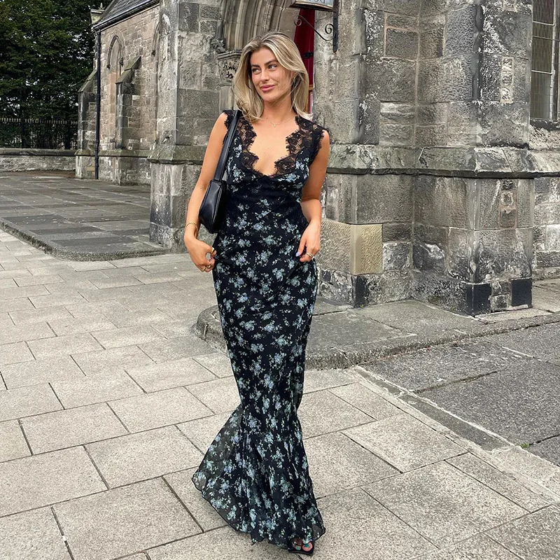 Alinemyer V Neck Lace Floral Print Maxi Boho Dress Women Sleeveless Backless Summer Beach Casual Party Dresses Sexy Club 2022
Alinemyer V Neck Lace Floral Print Maxi Boho Dress Women Sleeveless Backless Summer Beach Casual Party Dresses Sexy Club 2022
