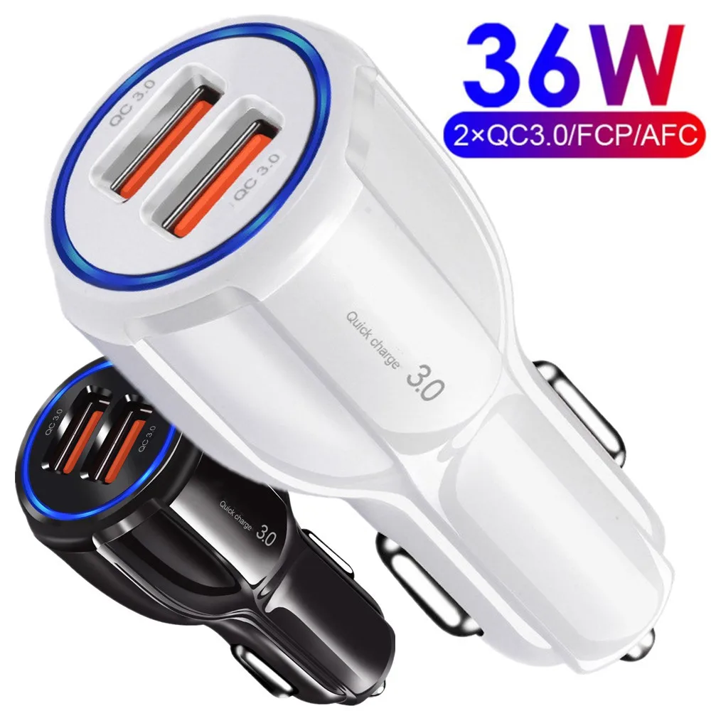 

36W Dual Ports QC3.0 Fast Quick Charging Car Charger Universal Power Adapters For Iphone Samsung S20 S22 htc lg Tablet PC