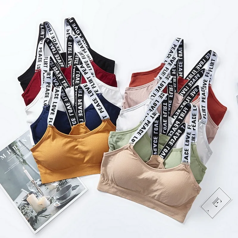 Sexy seamless detachable padded sling cotton bra casual letter printing bra without steel ring fitness breathable ladies bra
Sexy seamless detachable padded sling cotton bra casual letter printing bra without steel ring fitness breathable ladies bra
