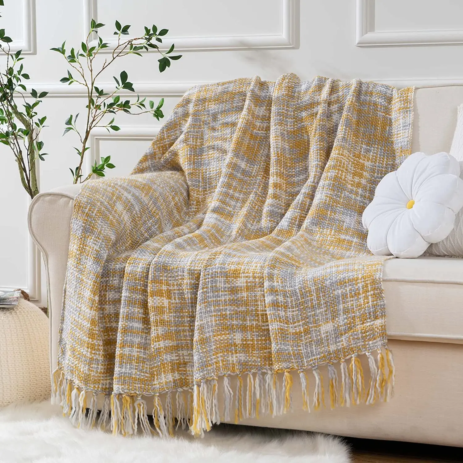 Lightweight Throw Blanket Knitted Mustard Throw Blankets Soft Cozy Decorative Fall Blanket for Couch Sofa Chair Bed, 50x60 Inch
Lightweight Throw Blanket Knitted Mustard Throw Blankets Soft Cozy Decorative Fall Blanket for Couch Sofa Chair Bed, 50x60 Inch