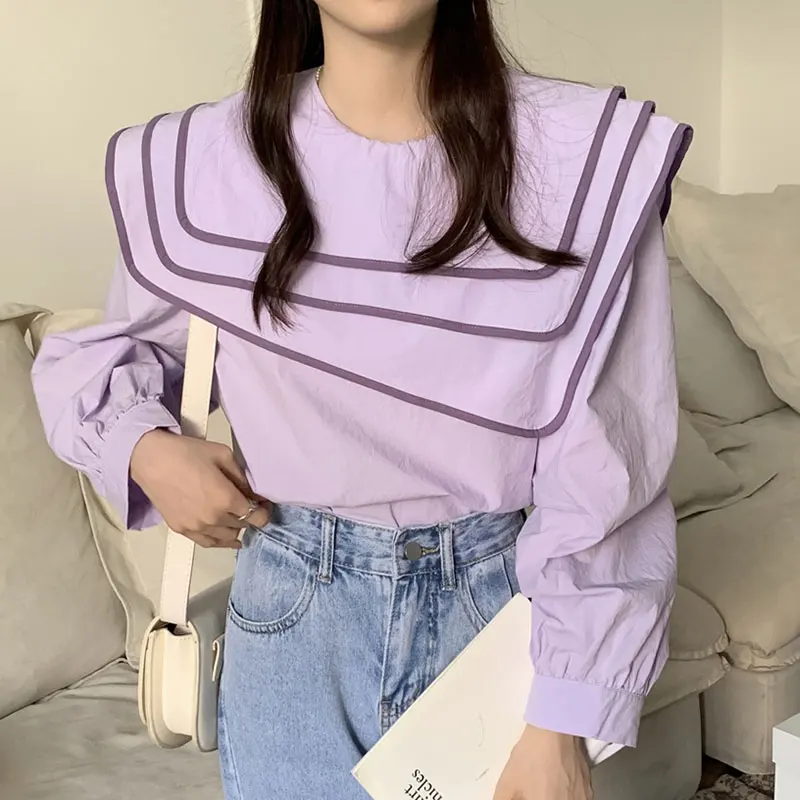 WDMSNA Autumn Three-layer Navy Collar Ladies Shirt Irregular Color Contrast Trim Women Blouses Loose Long Sleeve Blusa Feminina
WDMSNA Autumn Three-layer Navy Collar Ladies Shirt Irregular Color Contrast Trim Women Blouses Loose Long Sleeve Blusa Feminina