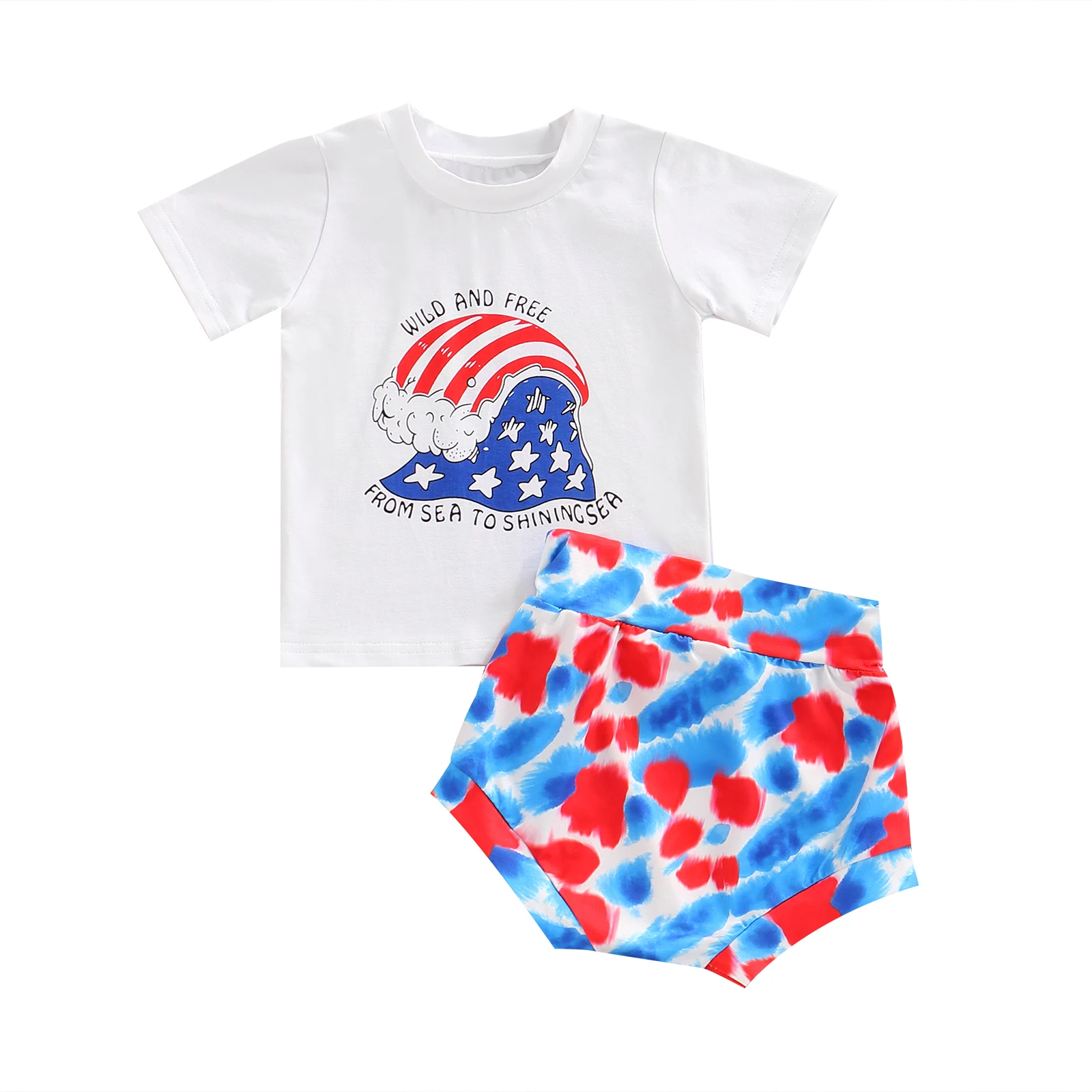 Girls Summer 2Pcs Outfit Sets White Short Sleeve Spray Print T-shirt + Tie Dye Print Shorts 
Girls Summer 2Pcs Outfit Sets White Short Sleeve Spray Print T-shirt + Tie Dye Print Shorts