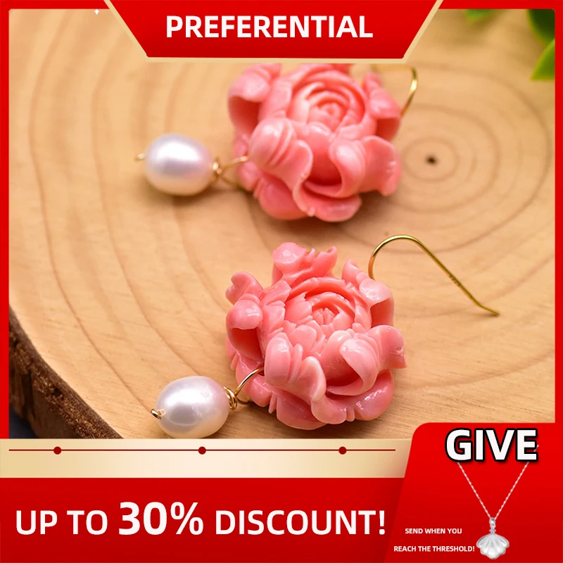 GLSEEVO Handmade Pink Coral Flower Drop Ethnic Earrings Natural Fresh Water Pearl Jewelry For Women Girls Party Plata 925 GE0927 
GLSEEVO Handmade Pink Coral Flower Drop Ethnic Earrings Natural Fresh Water Pearl Jewelry For Women Girls Party Plata 925 GE0927