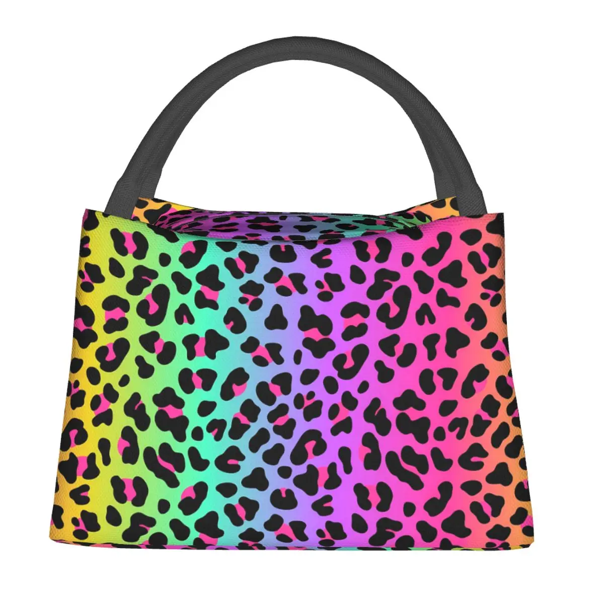 

Rainbow Leopard Lunch Bag Cheetah Neon Print Portable Lunch Box Outdoor Picnic Design Cooler Bag Vintage Oxford Tote Food Bags