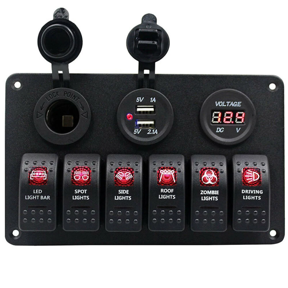 Car Marine Boat 6 Gang Waterproof Circuit Red Light LED Rocker Switch Panel Breaker Cigarette Lighter Switches Relays
Car Marine Boat 6 Gang Waterproof Circuit Red Light LED Rocker Switch Panel Breaker Cigarette Lighter Switches Relays