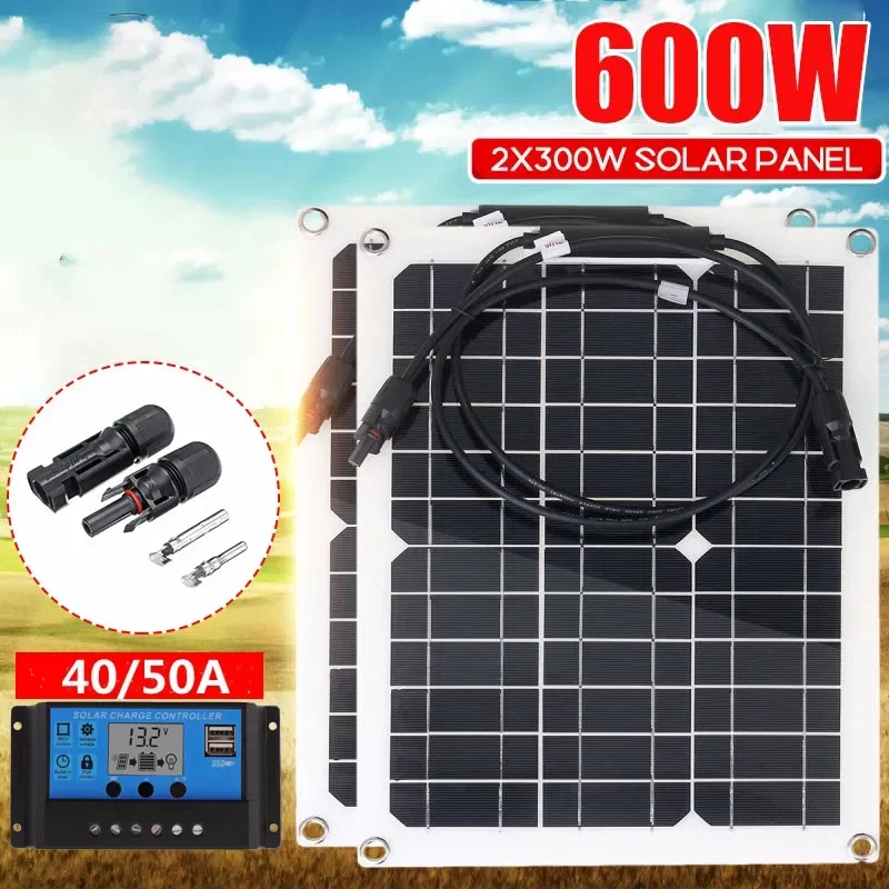 

600W/300W Solar Panel 18V Solar Cell 40/50A Controller Solar Panel For Car Yacht Battery Boat Charger Outdoor Battery Supply