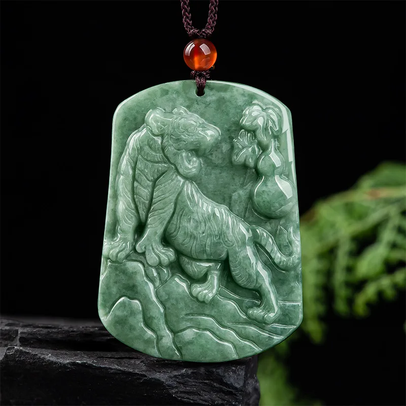 

Natural Emerald Zodiac Tiger Pendant Carved Fashion Amulet Women Man Gifts Jade Jewelry Natural Gemstone Charm Chinese Necklace