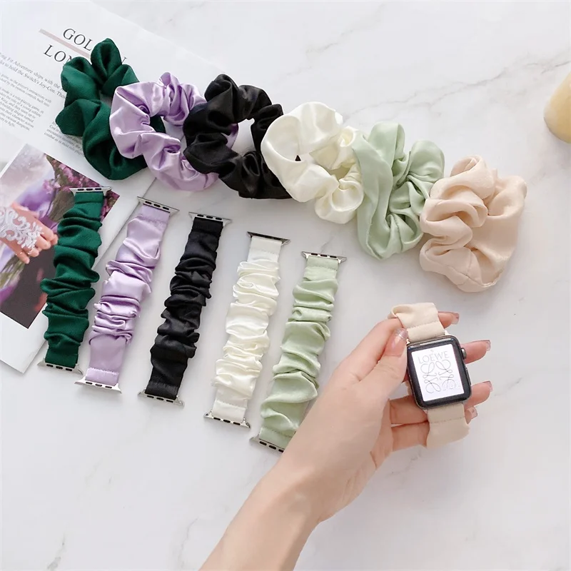 Girls' Hair Ring Solid Color Glossy Fabric Watch Strap for Apple Watch Daily Life Women Watchband One size band
Girls' Hair Ring Solid Color Glossy Fabric Watch Strap for Apple Watch Daily Life Women Watchband One size band