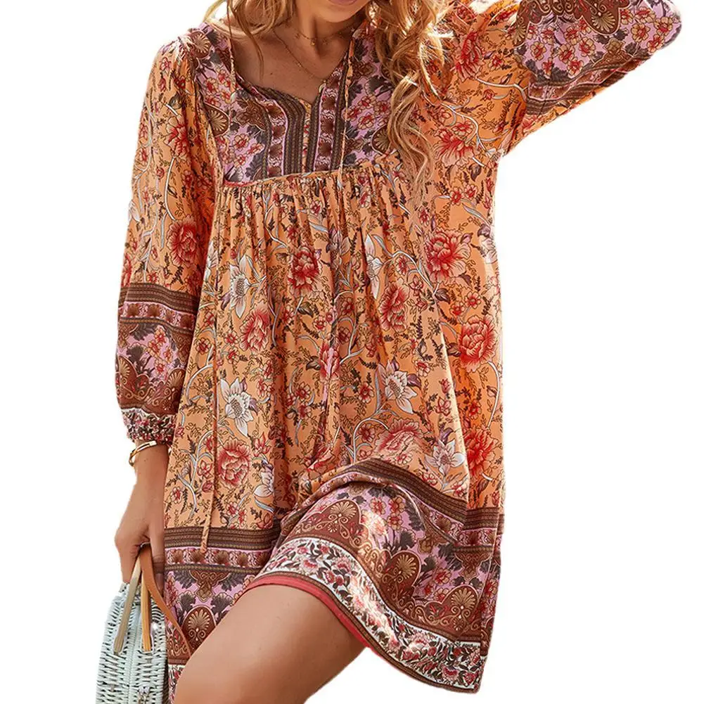 Платье в богемном стиле, праздничная стильная оранжевая юбка с цветочным принтом и V-образным вырезом, удобная и модная повседневная одежда для отдыха
Платье в богемном стиле, праздничная стильная оранжевая юбка с цветочным принтом и V-образным вырезом, удобная и модная повседневная одежда для отдыха