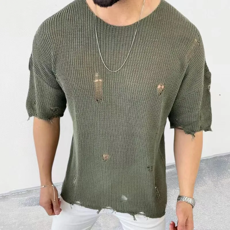 Knitted Short Sleeve Pullover Ripped Tops Holiday Daily Streetwear Spring Summer Men's Casual Ripped Sweater Solid Color
Knitted Short Sleeve Pullover Ripped Tops Holiday Daily Streetwear Spring Summer Men's Casual Ripped Sweater Solid Color