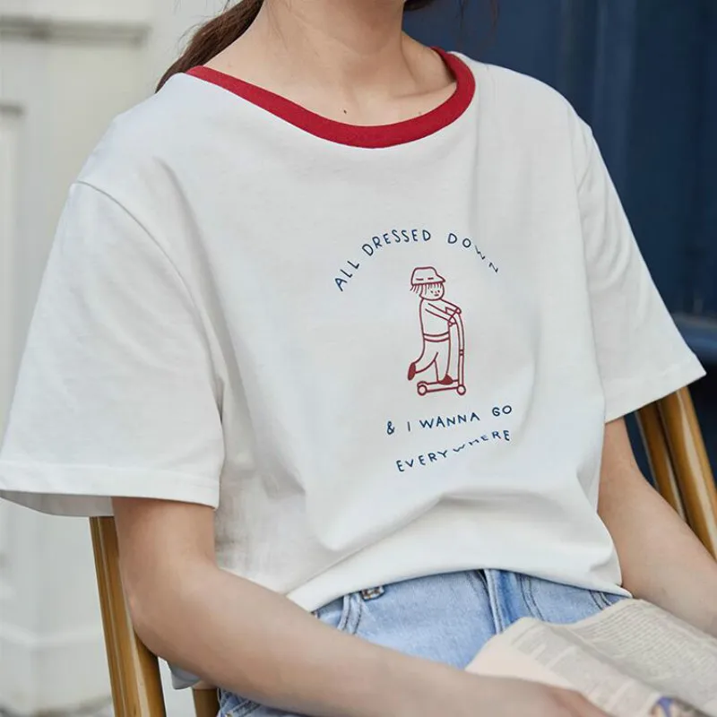 Women Casual Round Neck Summer T-shirts 2021 New Korean Cute Cartoon Printed Short Sleeve Tshirt Female White Chic Ladies Tops 
Women Casual Round Neck Summer T-shirts 2021 New Korean Cute Cartoon Printed Short Sleeve Tshirt Female White Chic Ladies Tops