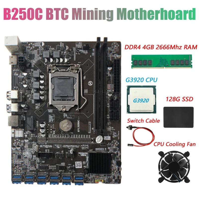 Материнская плата B250C для майнинга BTC + ЦП G3920 или G3930 + вентилятор + DDR4 4 Гб 2666 МГц ОЗУ + 128 Гб SSD + кабель 12xpcie в разъем для графической карты USB3.0
Материнская плата B250C для майнинга BTC + ЦП G3920 или G3930 + вентилятор + DDR4 4 Гб 2666 МГц ОЗУ + 128 Гб SSD + кабель 12xpcie в разъем для графической карты USB3.0