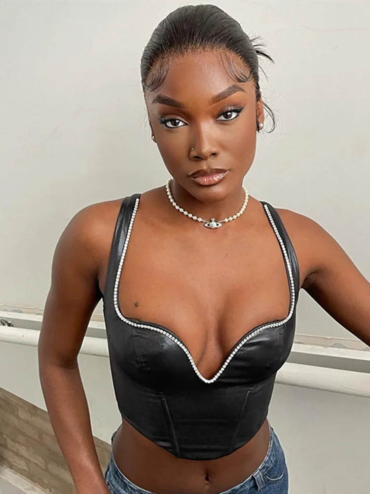 hirigin Diamond Patchwork Women Pu Faux Leather Crop Top Tanks V Neck Bodycon Sexy Streetwear Party Club 2022 Summer Clothes
hirigin Diamond Patchwork Women Pu Faux Leather Crop Top Tanks V Neck Bodycon Sexy Streetwear Party Club 2022 Summer Clothes