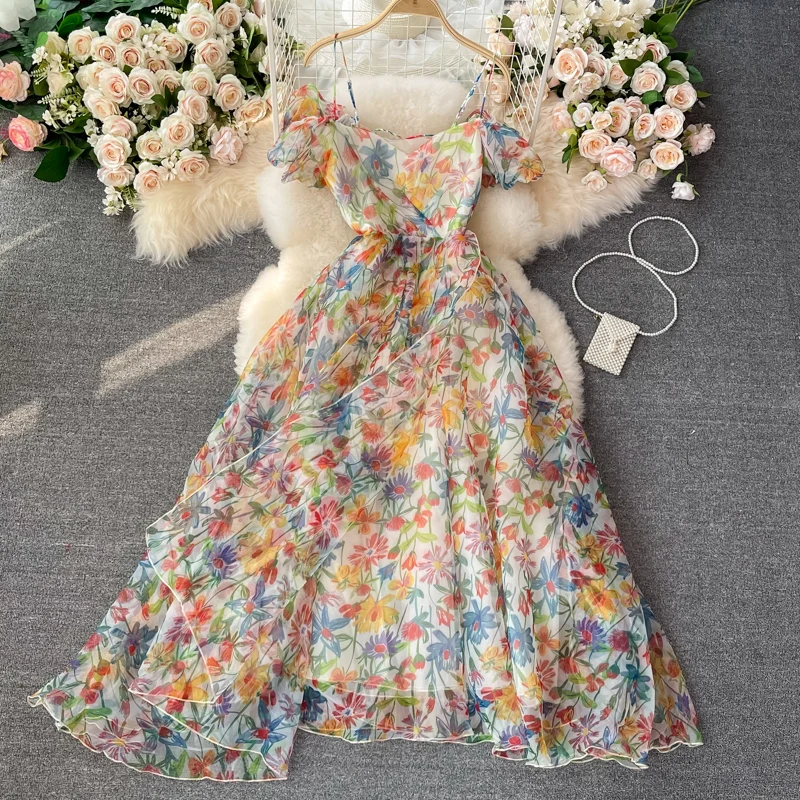French Retro Temperament Mori Suspender Dress Summer New One-shoulder Puff Sleeve Floral Dress
French Retro Temperament Mori Suspender Dress Summer New One-shoulder Puff Sleeve Floral Dress