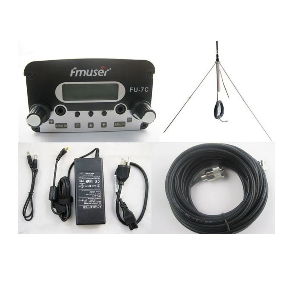 

FMUSER FU-7C 7 Вт FM трансмиттер аудио беспроводной и GP100 1/4 комплект волновой антенны для радиостанции