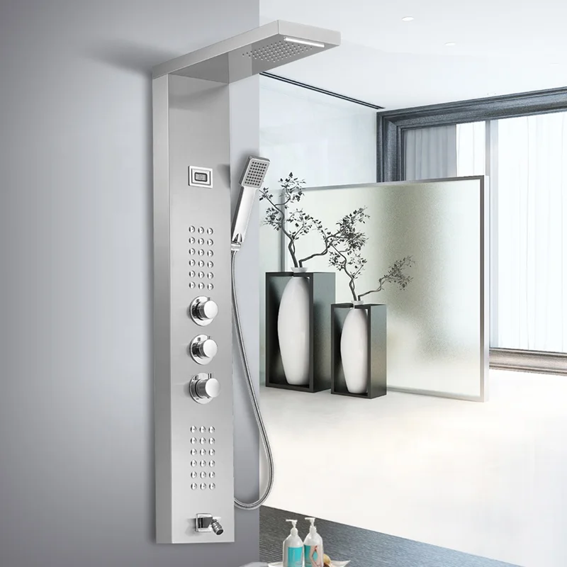 

Shower Panel rain bathroom wall mounted stainless steel Waterfall shower column set tower Massage Jets Shower Panels