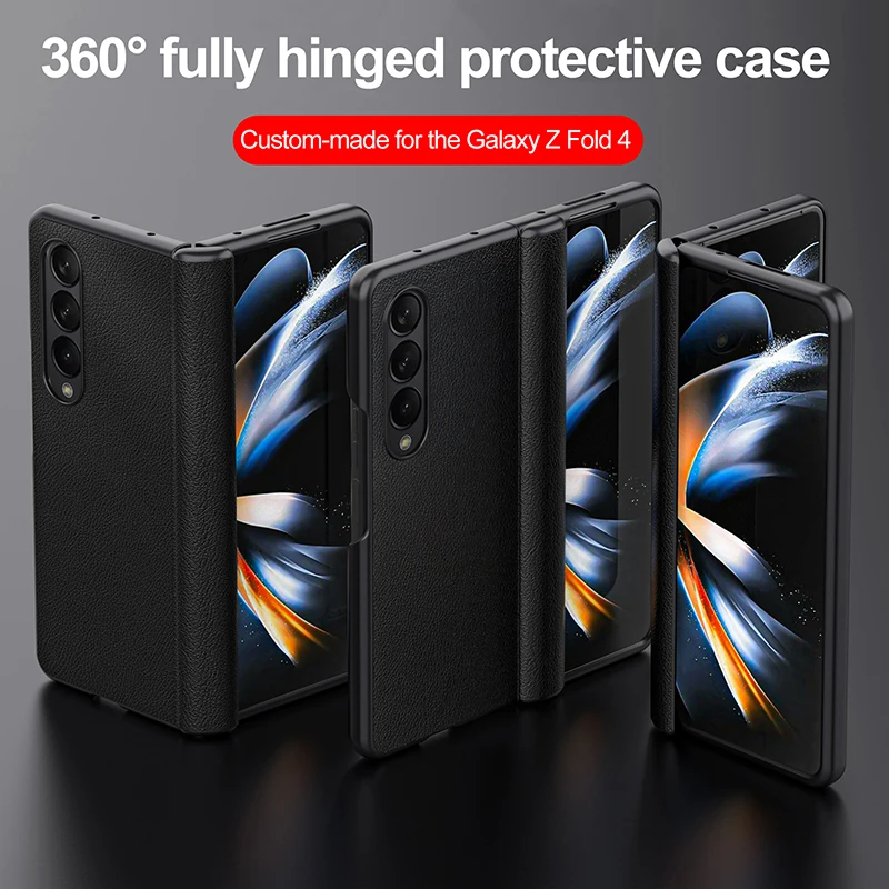 

Luxury Hinged Protective Leather Phone Case For Samsung Galaxy Z Fold 4 FOLD4 Case 360° All-Inclusive Protection Anti-fall Cover