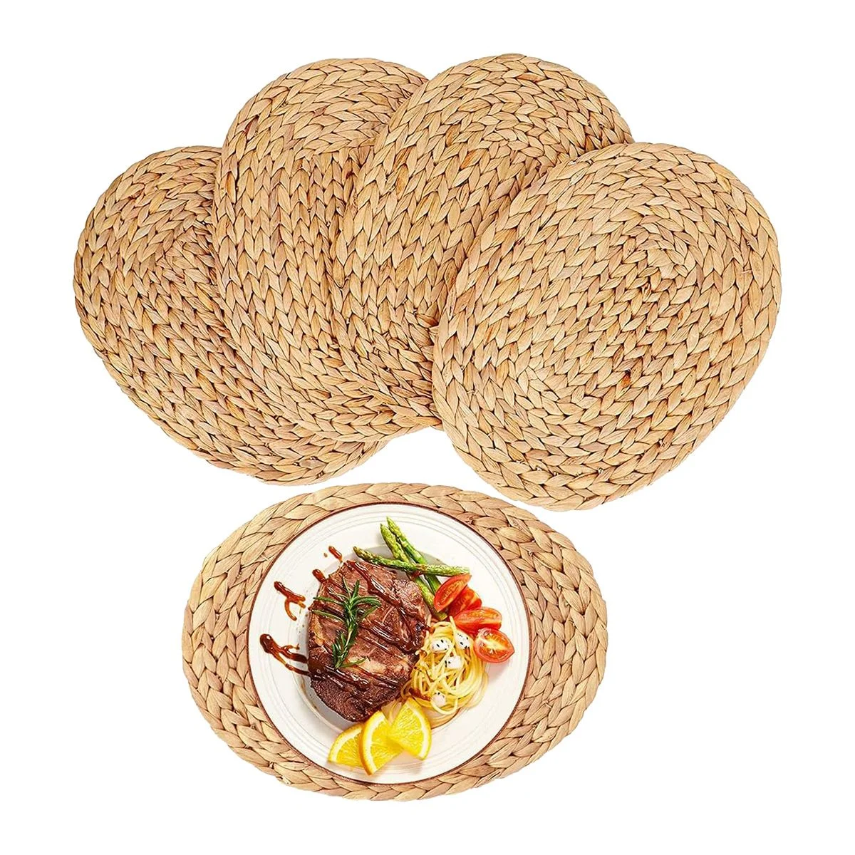 

Oval Woven Placemats, Natural Water Hyacinth Placemats , Straw Braided Rattan Placemats, 12X16 Inches 4Pack
