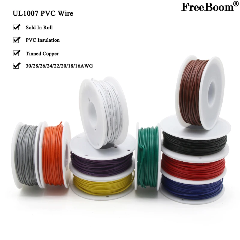 UL1007 Electric Wire In Roll 30/28/26/24/22/20/18/16AWG PVC Insulated Tinned Copper Cable LED Lamp Lighting Line 300V Kit
UL1007 Electric Wire In Roll 30/28/26/24/22/20/18/16AWG PVC Insulated Tinned Copper Cable LED Lamp Lighting Line 300V Kit