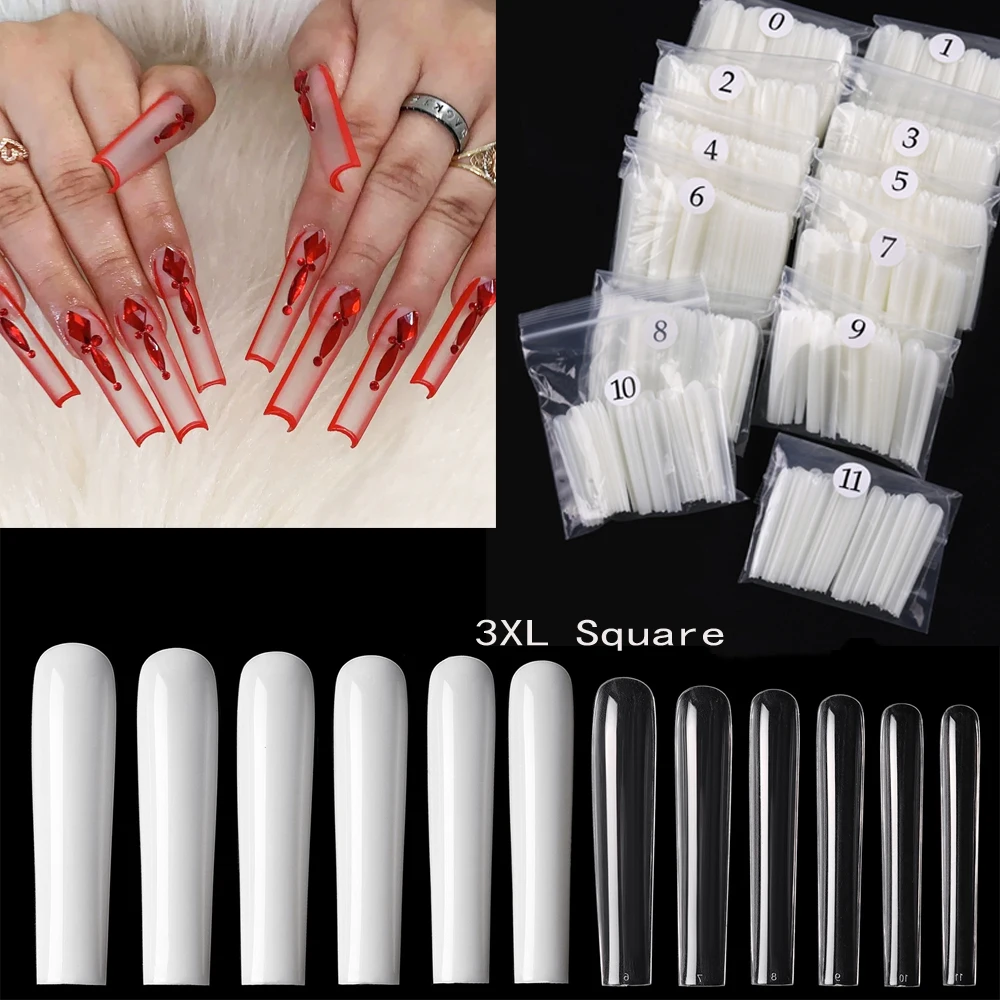 

Конические Квадратные прозрачные накладные ногти 3XL с полным покрытием-240 шт.-нажимные ногти-аксессуары для маникюра-искусственные сверхдлинные квадратные ногти