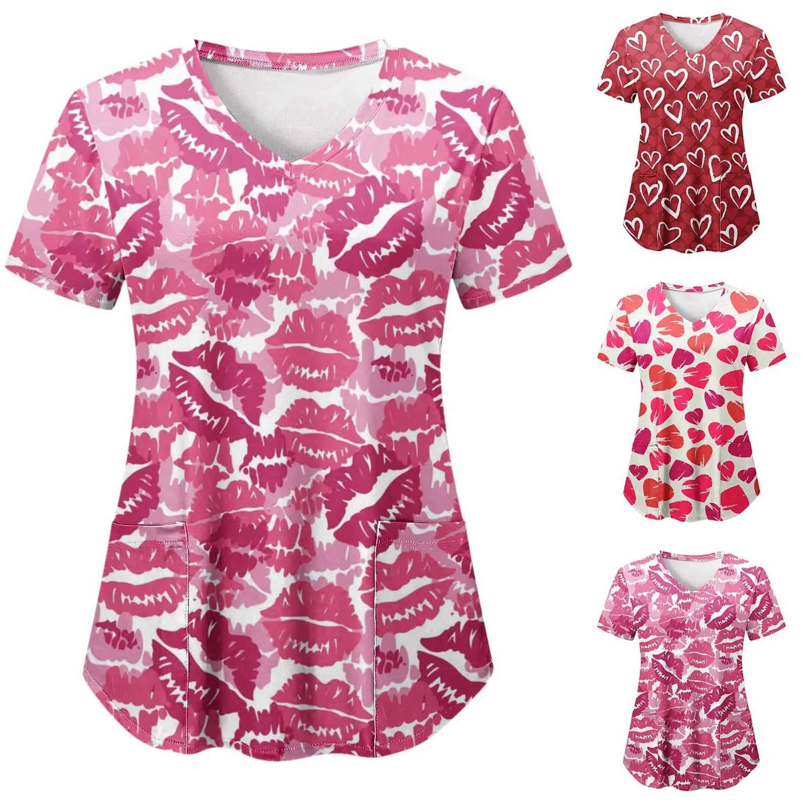 Valentine's Day Nursing Uniform Women Scrubs Uniforms Clinic Short Sleeve V Neck Pink Heart Print Shirts Workers Medical Uniform
Valentine's Day Nursing Uniform Women Scrubs Uniforms Clinic Short Sleeve V Neck Pink Heart Print Shirts Workers Medical Uniform