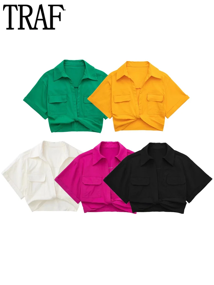 TRAF Green Cropped Shirt Women Orange Knot Crop Top Female Streetwear Pockets Blouses Women Casual Wide Sleeve Summer Tops Women
TRAF Green Cropped Shirt Women Orange Knot Crop Top Female Streetwear Pockets Blouses Women Casual Wide Sleeve Summer Tops Women