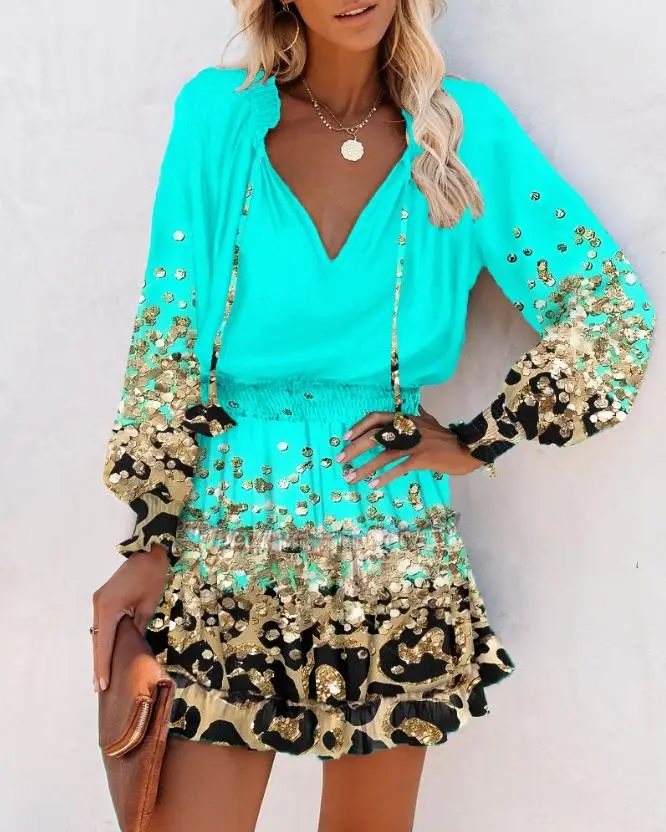 2023 Summer New arrival Contrast Leopard Print Ruffles Long Sleeve Sexy Dress Hot Sale Fashion V-Neck Elegant Long Sleeve Dress
2023 Summer New arrival Contrast Leopard Print Ruffles Long Sleeve Sexy Dress Hot Sale Fashion V-Neck Elegant Long Sleeve Dress