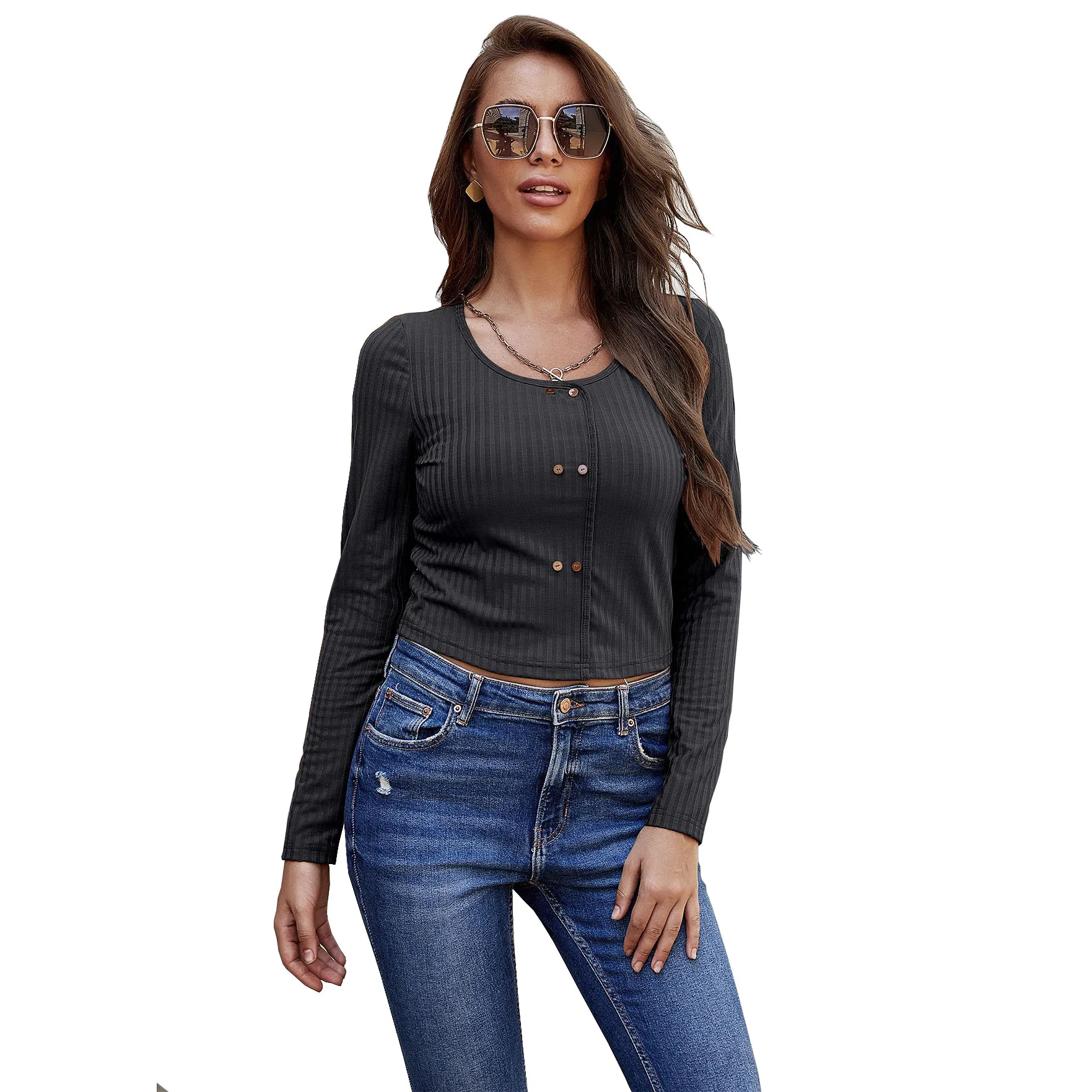 CYDNEE Pure Color Slim Sexy Round Neck Bottoming Shirt Autumn Show Chest Button Long-sleeved T-shirt Top
CYDNEE Pure Color Slim Sexy Round Neck Bottoming Shirt Autumn Show Chest Button Long-sleeved T-shirt Top