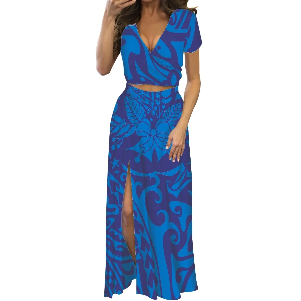 HYCOOL Polynesian Tribal Blue Totem Prints New Trendy Sexy V-neck Short Sleeve Summer Two-Piece Long Wedding Party Dress 2023
HYCOOL Polynesian Tribal Blue Totem Prints New Trendy Sexy V-neck Short Sleeve Summer Two-Piece Long Wedding Party Dress 2023