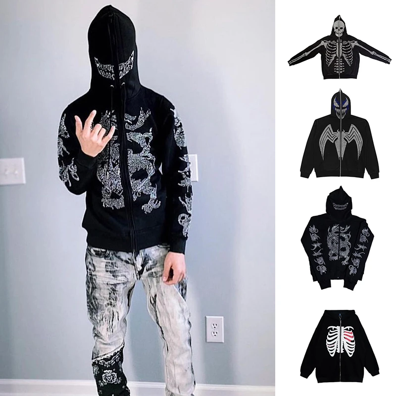 Skeleton Oversized full zip up over face Diamond Rhinestone Y2k Hoodies Women Men Letter Pocket Cotton Butterfly Harajuku
Skeleton Oversized full zip up over face Diamond Rhinestone Y2k Hoodies Women Men Letter Pocket Cotton Butterfly Harajuku