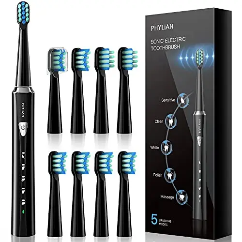 Toothbrush with 8 Duponts Brush Heads, 5 Modes, 3 Hours Fast Charge for 60 Days Use, 40,000 VPM Motor, Power Whitening Rechargea
Toothbrush with 8 Duponts Brush Heads, 5 Modes, 3 Hours Fast Charge for 60 Days Use, 40,000 VPM Motor, Power Whitening Rechargea