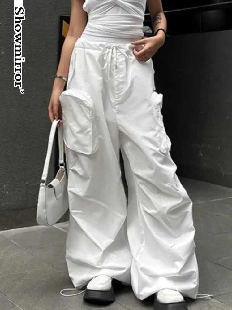 Low Waist Elastic Drawstring Loose Casual Pants White Large Pocket Overalls Harajuku Trousers Ladies Hip Hop Baggy Pants
Low Waist Elastic Drawstring Loose Casual Pants White Large Pocket Overalls Harajuku Trousers Ladies Hip Hop Baggy Pants