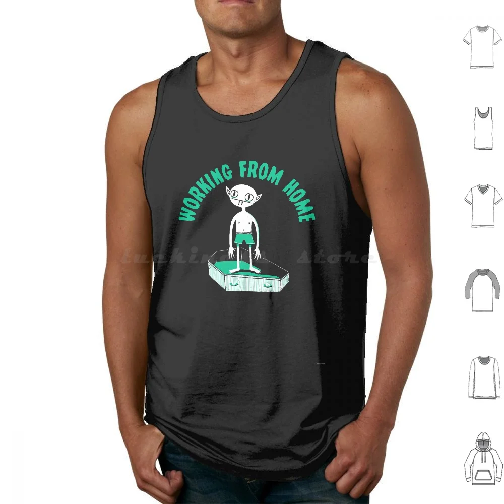 

Working From Home Tank Tops Print Cotton Vampire Coffin Dracula Horror Evil Vintage Retro Humor 2020 Funny Work