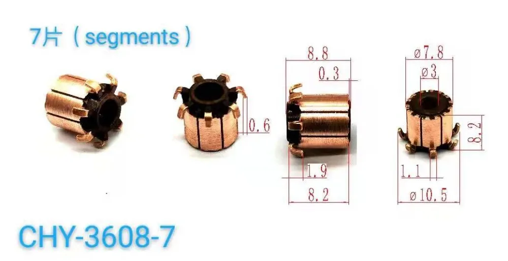 

5Pcs 3x7.8x8.2(8.8)x7P Copper Bars Electric Motor Commutator CHY-3608-7