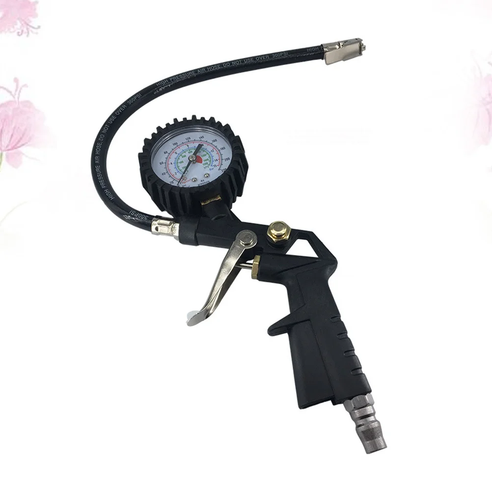 

Car Motorcycle Multi-functional Tire Pressure Meter Air Inflator Decompression Tool for Truck Motorcycle Car Black