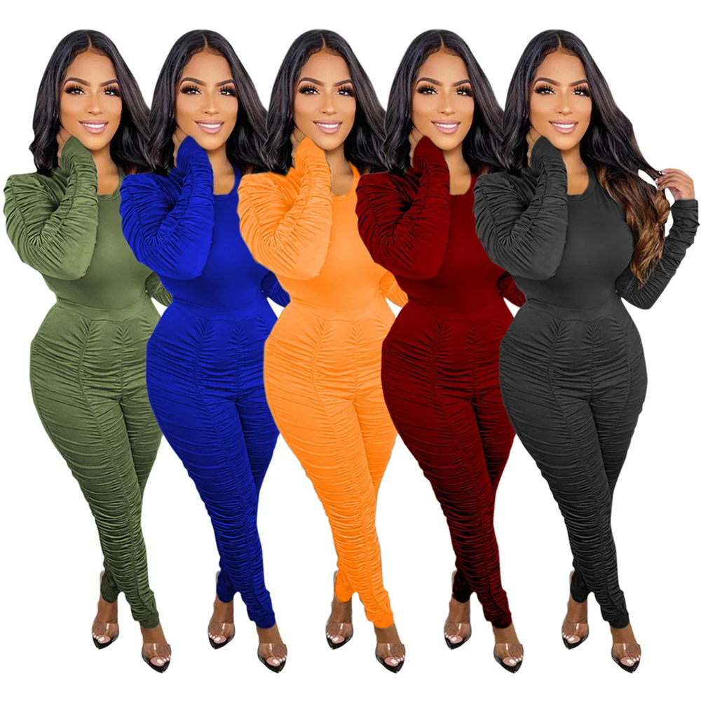 Pleated Sexy Outfits for Woman 2022 Fashion Round Neck Long Sleeve Tops Pure Color Tight Stretch Casual Pants Suits Wholesale
Pleated Sexy Outfits for Woman 2022 Fashion Round Neck Long Sleeve Tops Pure Color Tight Stretch Casual Pants Suits Wholesale