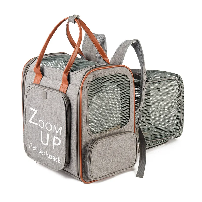 Cat bag large capacity backpack Oxford cloth and PU expandable pet bag