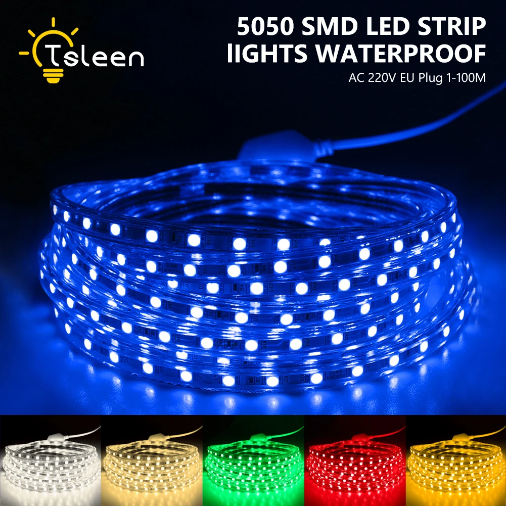 

LED Strips Lamp EU Plug 220V Waterproof IP67 5050 Mode 1-25m Cuttable for Room Decoration Commercial Hotel Theater Lights TV