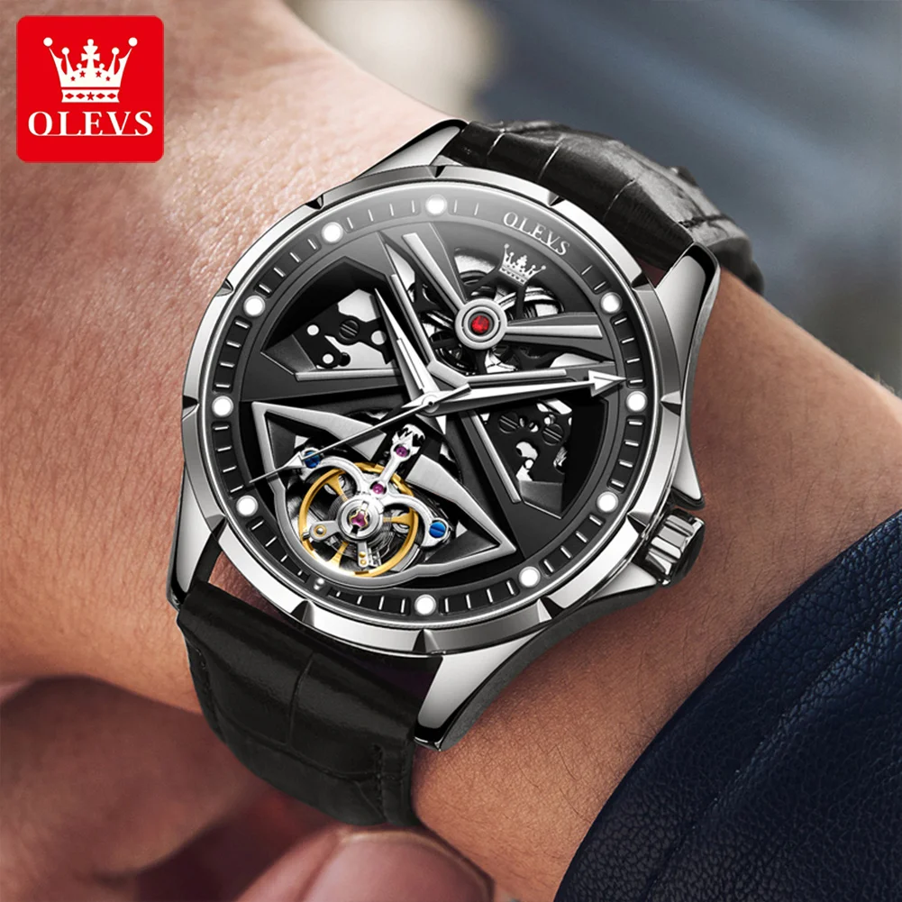 OLEVS 6655 3atm Waterproof Automatic Mechanical Hollow-carved Watches For Men New Fashion Leather Strap Skeleton Male Wristwatch
OLEVS 6655 3atm Waterproof Automatic Mechanical Hollow-carved Watches For Men New Fashion Leather Strap Skeleton Male Wristwatch