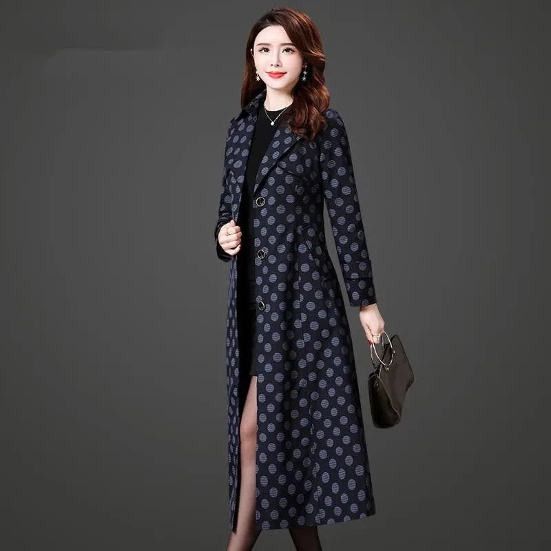 Fashion Wave Point Printed Trench Coat Female 2022 New Women's Spring Autumn Long Knee Elegant Windbreaker Outerwear With Belt
Fashion Wave Point Printed Trench Coat Female 2022 New Women's Spring Autumn Long Knee Elegant Windbreaker Outerwear With Belt