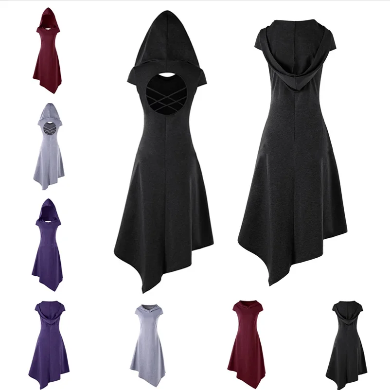 Womens Dresses Vintage Gothic Hooded Cut Out Midi Dress Ladies Silm Fit Batas Blusas Feminina Short Sleeve Dress Vestidos Mujer
Womens Dresses Vintage Gothic Hooded Cut Out Midi Dress Ladies Silm Fit Batas Blusas Feminina Short Sleeve Dress Vestidos Mujer