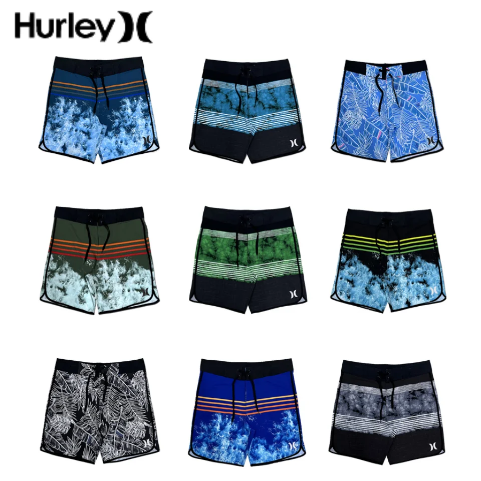 

Hurley Пляжная Одежда Мужская Seaside Casual Beach Pants Anti-splash Water Elastic Print Surf Pants Men's Summer Swimming Trunks