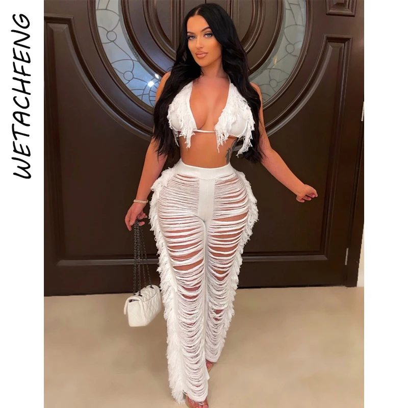Bra Tops And Pants Two Piece Sets Womens Outfits White Sexy Halter Tassel Hollow Out Backless 2 Piece Suits Plus Size Clothes
Bra Tops And Pants Two Piece Sets Womens Outfits White Sexy Halter Tassel Hollow Out Backless 2 Piece Suits Plus Size Clothes