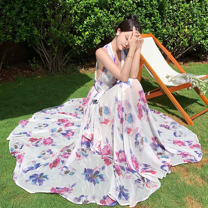 Fairy Summer Maxi Dress Female Elegant Sleeveless Deep V-neck Halter Flower Printed Vestidos Boho Style Holiday Beach Dresses
Fairy Summer Maxi Dress Female Elegant Sleeveless Deep V-neck Halter Flower Printed Vestidos Boho Style Holiday Beach Dresses