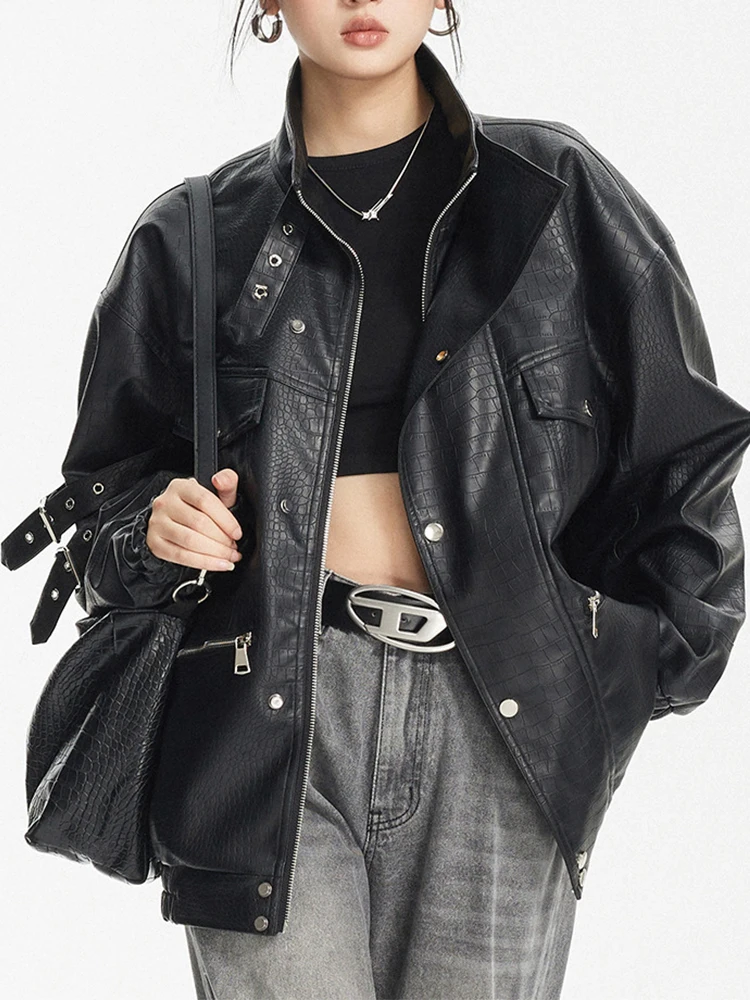 FTLZZ новая весенне-осенняя свободная мотоциклетная куртка из искусственной кожи, Женское пальто из искусственной кожи с высоким уличным отворотом на молнии, Женская Повседневная Верхняя одежда в стиле панк
FTLZZ новая весенне-осенняя свободная мотоциклетная куртка из искусственной кожи, Женское пальто из искусственной кожи с высоким уличным отворотом на молнии, Женская Повседневная Верхняя одежда в стиле панк