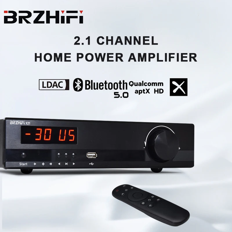 

BRZHIFI Audio TPA3255 2.1 Channel Home Amplifier ES9018K2M Decoding LDAC DSP Bluetooth 5.0 Stereo Amp Support U Disk Phone App