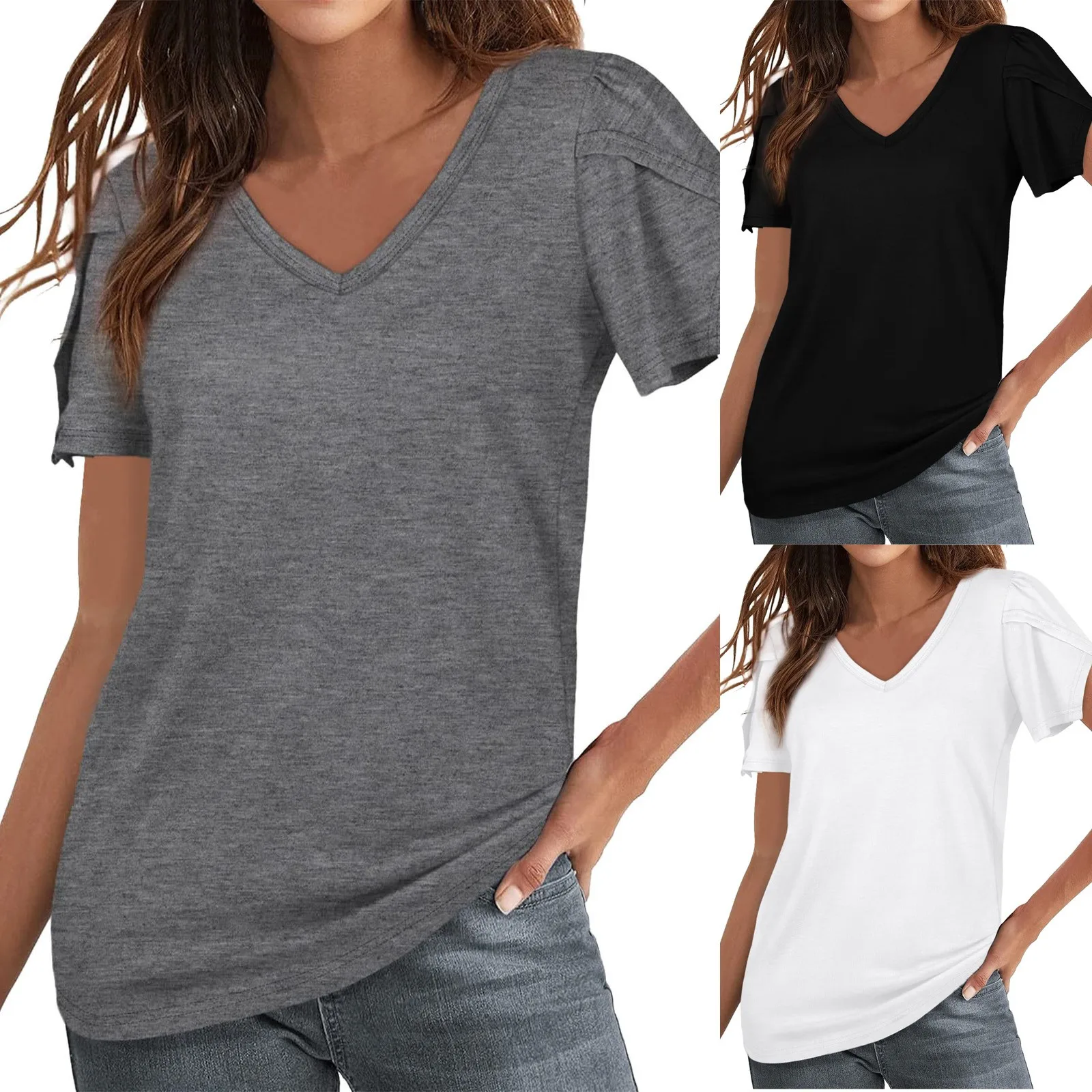 Women Summer T-shirt Fashion Casual Short Sleeve V Neck Solid Color Tops Female Clothes Blouse Camisetas Футболка
Women Summer T-shirt Fashion Casual Short Sleeve V Neck Solid Color Tops Female Clothes Blouse Camisetas Футболка