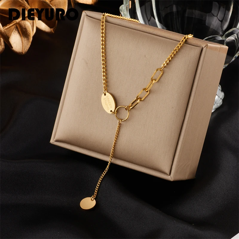 DIEYURO Stainless Steel Necklace Gold Color Long Pendant Round Sequin Necklace for Women Fashion Party Jewelry Collares Para
DIEYURO Stainless Steel Necklace Gold Color Long Pendant Round Sequin Necklace for Women Fashion Party Jewelry Collares Para