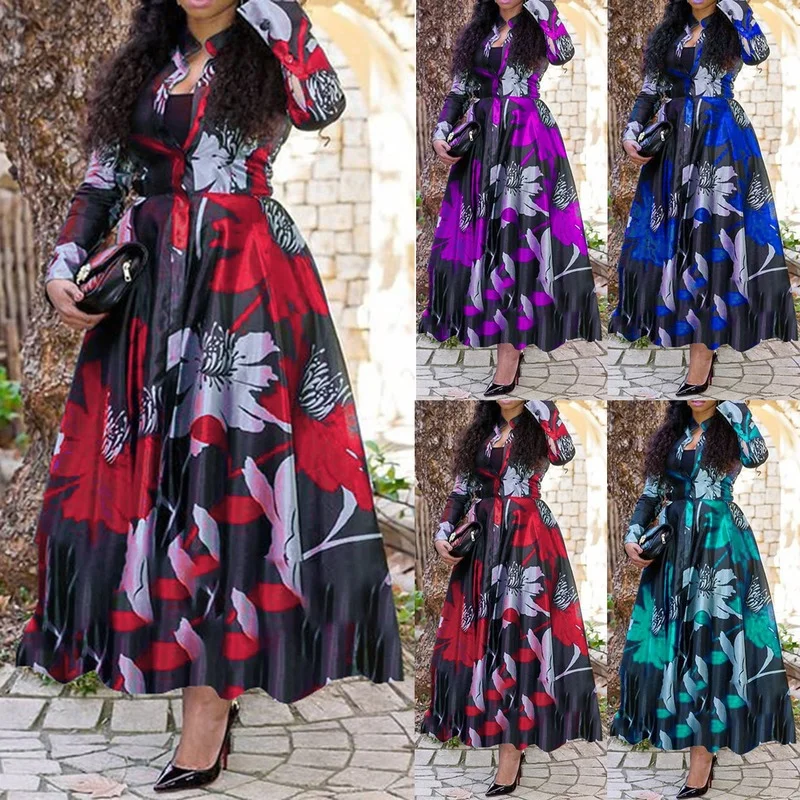 Commuter Printing Dress Fashion Casual Floral Large Swing Type Long-sleeved A-line Long Skirt Stand-up Collar Pullover
Commuter Printing Dress Fashion Casual Floral Large Swing Type Long-sleeved A-line Long Skirt Stand-up Collar Pullover